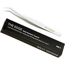 Silly George The Edge Lash Tweezer Stick-Resistant Applicators for All Silly George Lashes & Other Strip Lash Brands, 45 Angled Tip Tool for Detailed Placement, Includes Spoolie & Protective Pouch