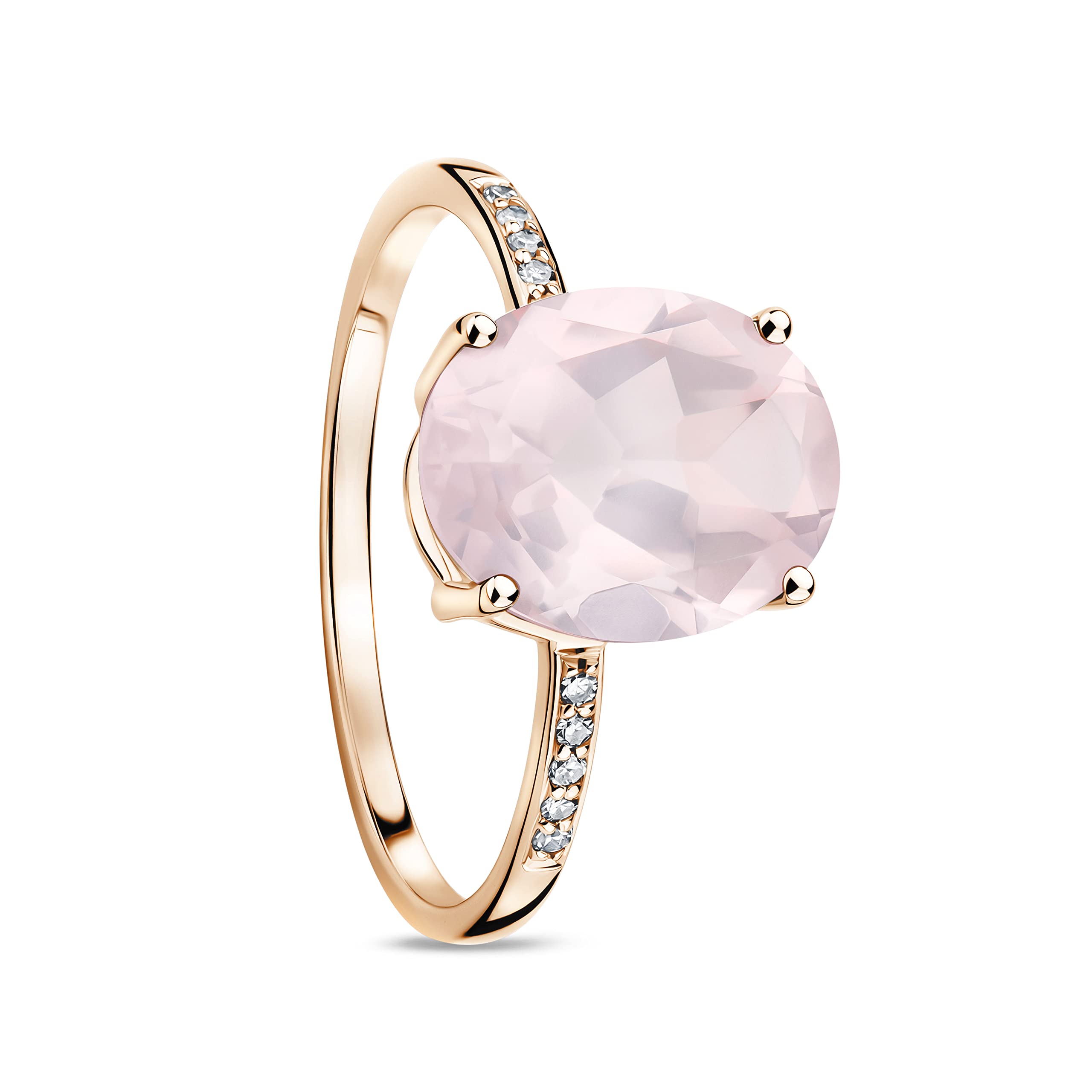 Orovi Gioiello da donna in oro, anello di fidanzamento con ametista/topazio/quarzo rosa, anello in oro bianco/oro rosa con 10 diamanti da 0,04 ct e pietra solitaria, pietra portafortuna, oro 9 K (375)