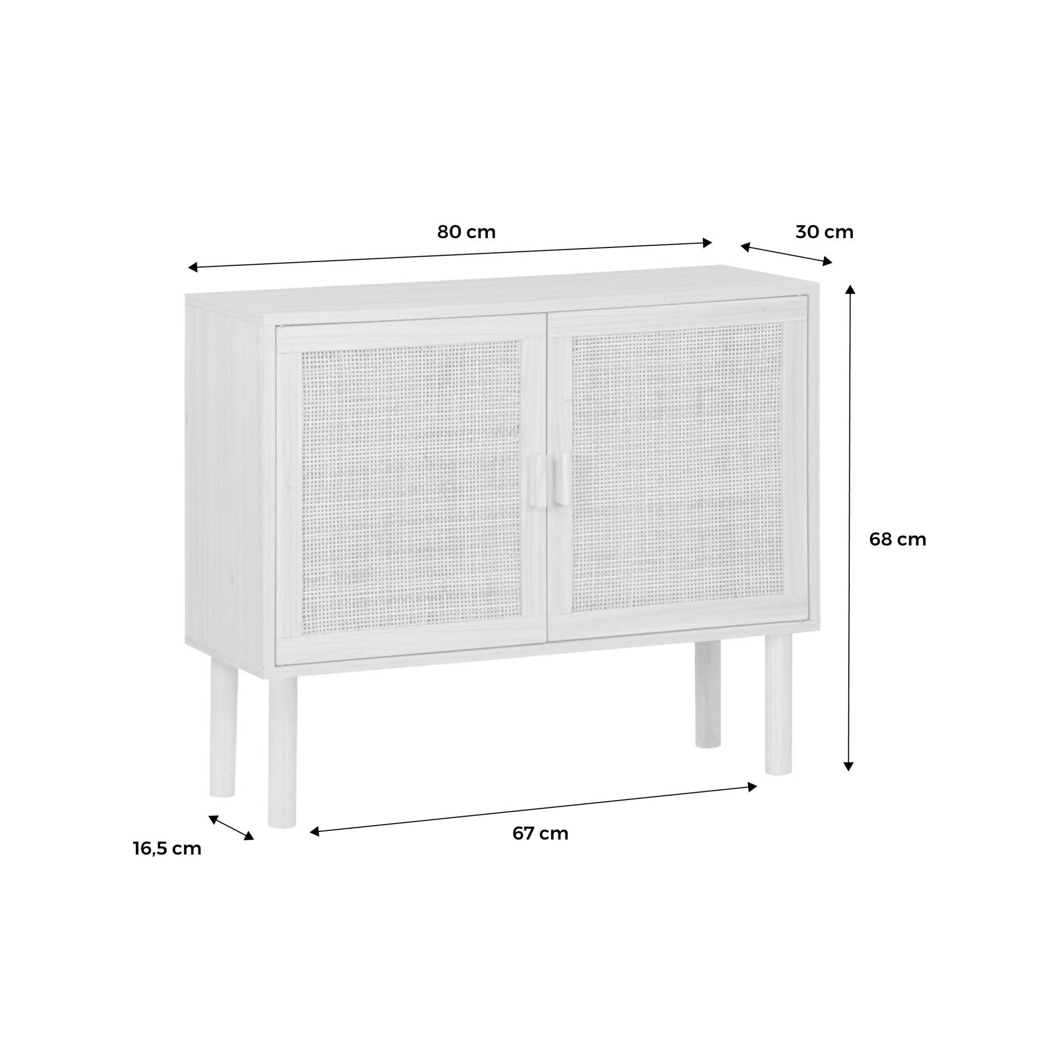 Alice's Home - Buffet en décor Bois et cannage - Camargue - 2 Portes. Buffet Bas. 80x30x68cm