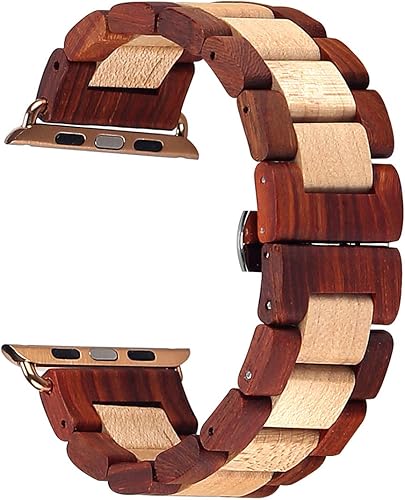 Miniatura 2 de Correa de reloj de madera de 1.654 in 1.732 in 1.772 in 1.929 in con hebilla de mariposa de acero inoxidable compatible con iWatch Ultra 2 SE Series