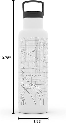Miniatura 4 de Well Told Botella de agua aislada con mapa de Washington DC grabado, botella de acero inoxidable grabada (21 onzas, blanco) botella aislada de mapa
