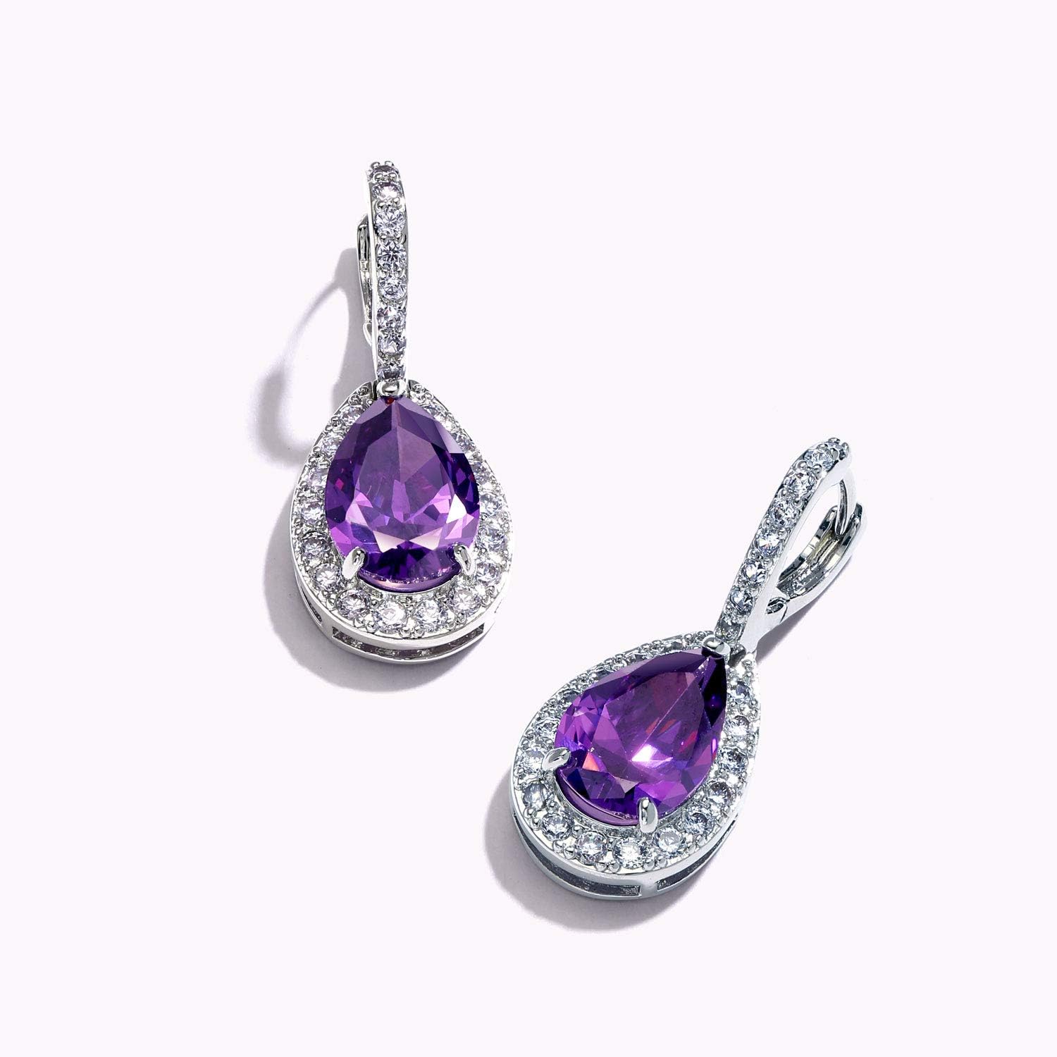 Bridal Jewelry Set 7-15 CT Vintage Style Halo Cubic Zirconia AAA CZ Huggie Pierced Snap Drop Teardrop Screw Back Clip On Earrings For Women Prom Bridesmaid Wedding Gemstone Colors Silver Gold Plated