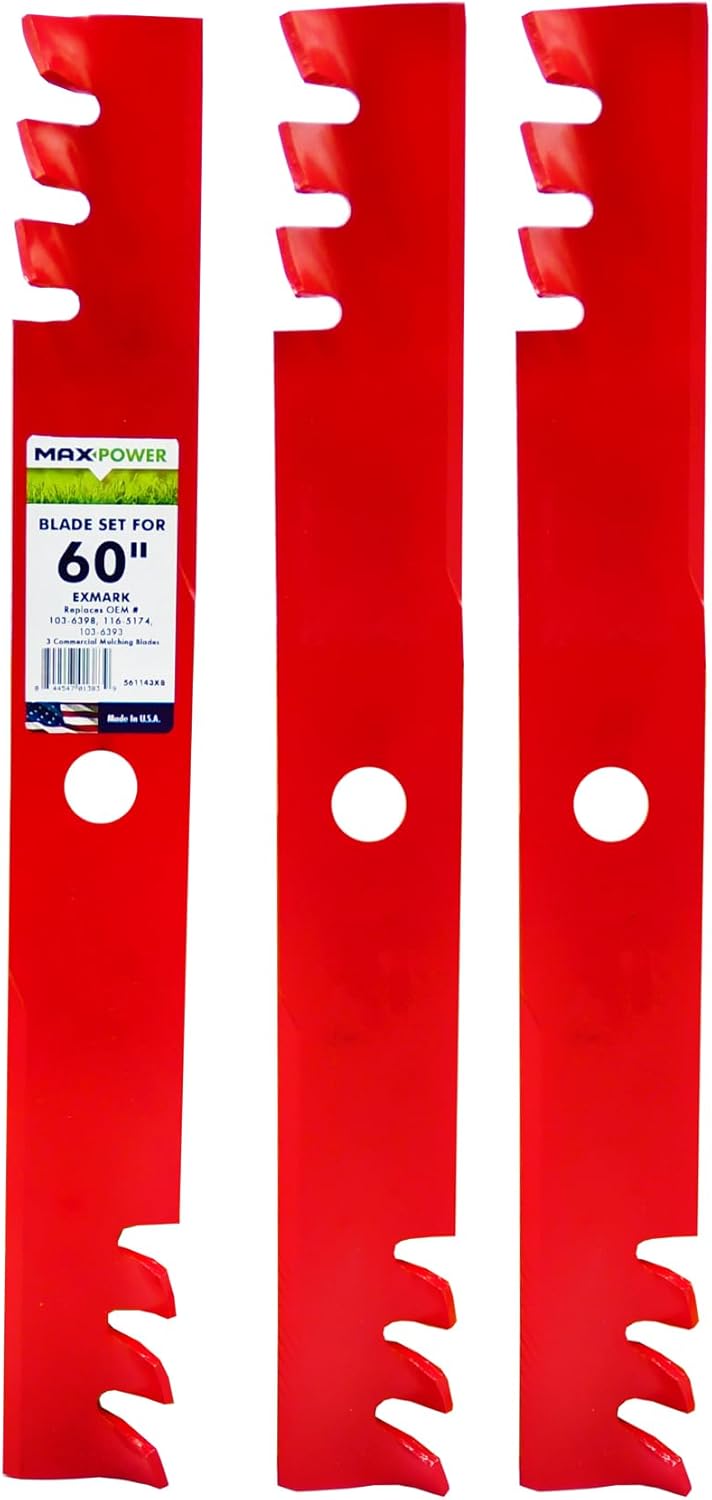 MaxPower 561143XB Commercial Mulching Blade Set for 60” Cut Exmark, Windsor, Replaces OEM No. 103-6398, 103-6393, 51-2810 and Many Others, Red