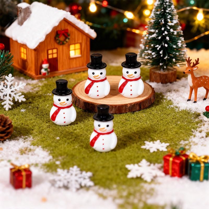 Miniatura 4 de 20 mini figuras de muñeco de nieve, mini figuras de Navidad de resina, muñeco de nieve pequeño con sombrero de copa negro para manualidades,