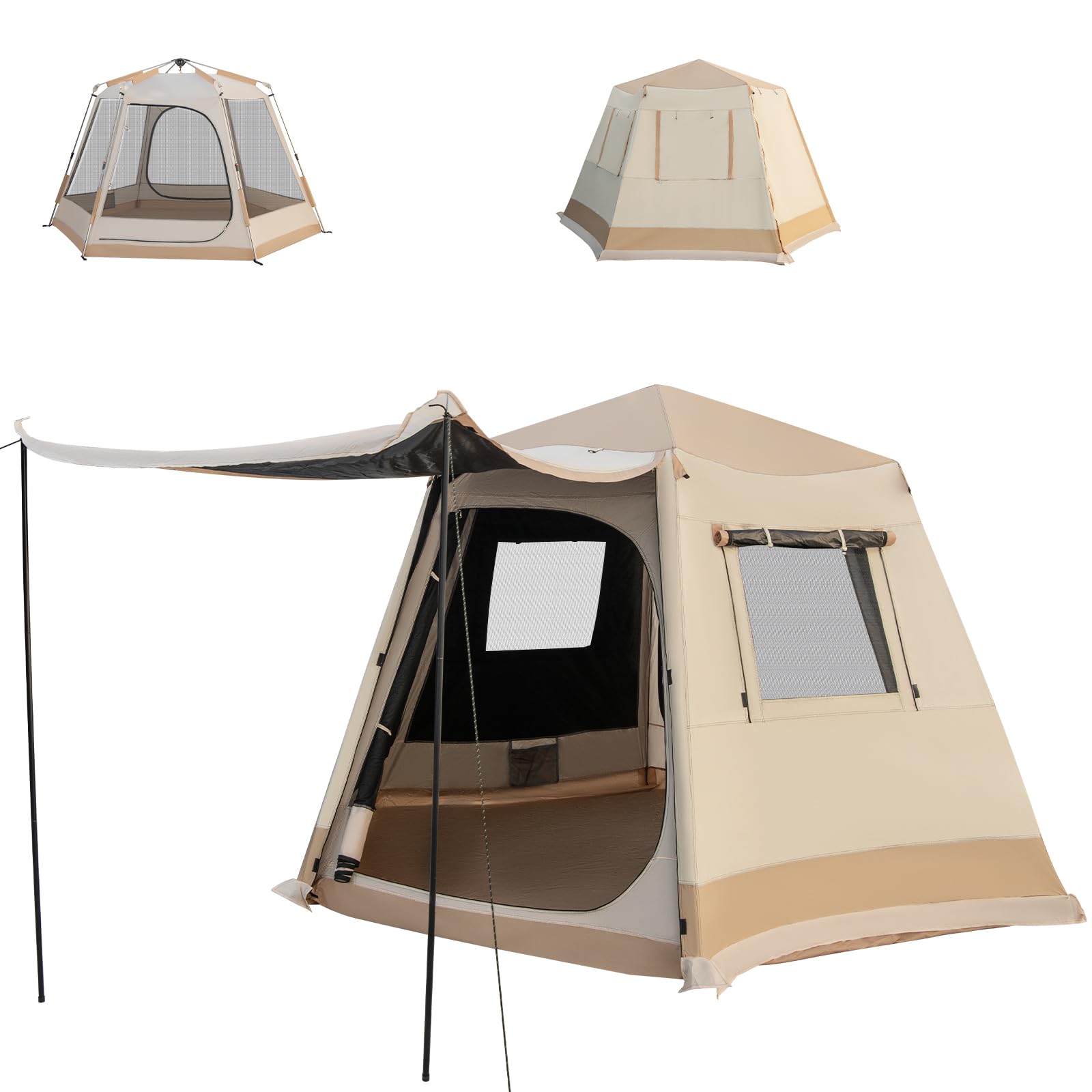 GOPLUS Tente de Camping Pop-Up pour 4-6 Personnes, avec Fixation Automatique, Double Couche & Double Toit, 2 Entrées &4 Fenêtres, Sac de Transport, Tente Familiale & Coupe-Vent pour Randonnées