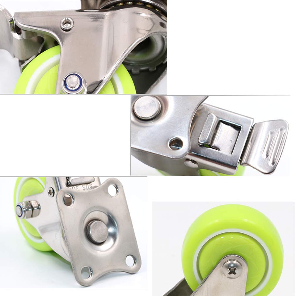 Rotelle con Piastra Girevole da 4 Pezzi, rotelle in PU per carichi Pesanti, rotelle in Metallo per mobili Verdi, Staffa in Acciaio Inossidabile 304, con Piastra Superiore a 360°, capacità di