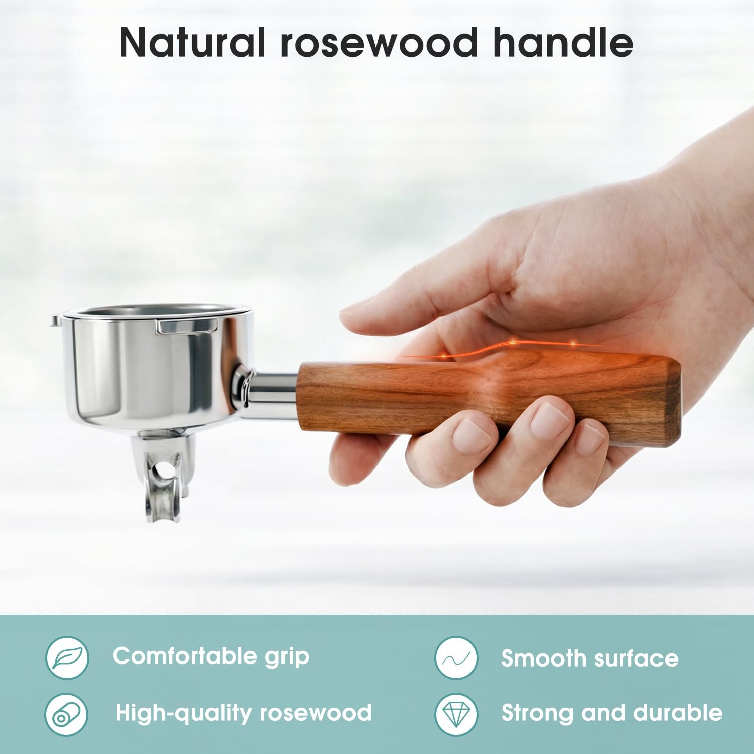 51mm Portafilter with 2 Spouts Compatible For CASABREWS CM5418, 3700 Series, Gevi, Mr. Coffee Espresso and Cappuccino Machine, 3 Ears Thickness 4mm, Rosewood Handle