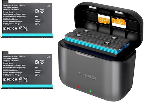 Paquete de 2 baterías Insta 360 X3 con concentrador de cargador para batería Insta 360 ONE X3 de 1800 mAh Insta 360 x3 Accesorios con ranuras para