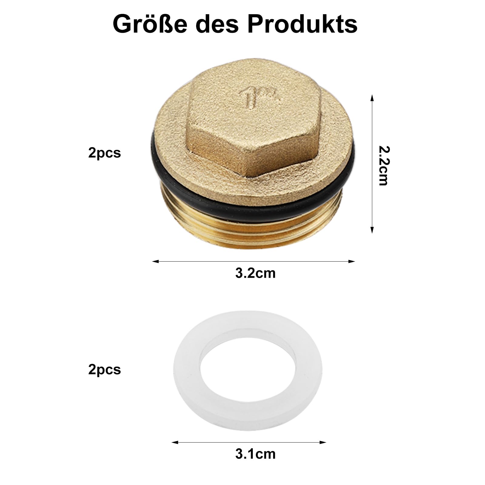 2 Tappi Ciechi In Ottone Da 1 Pollice Con Guarnizione - Filettatura Esterna G1 Per Tubi E Rubinetteria - 4