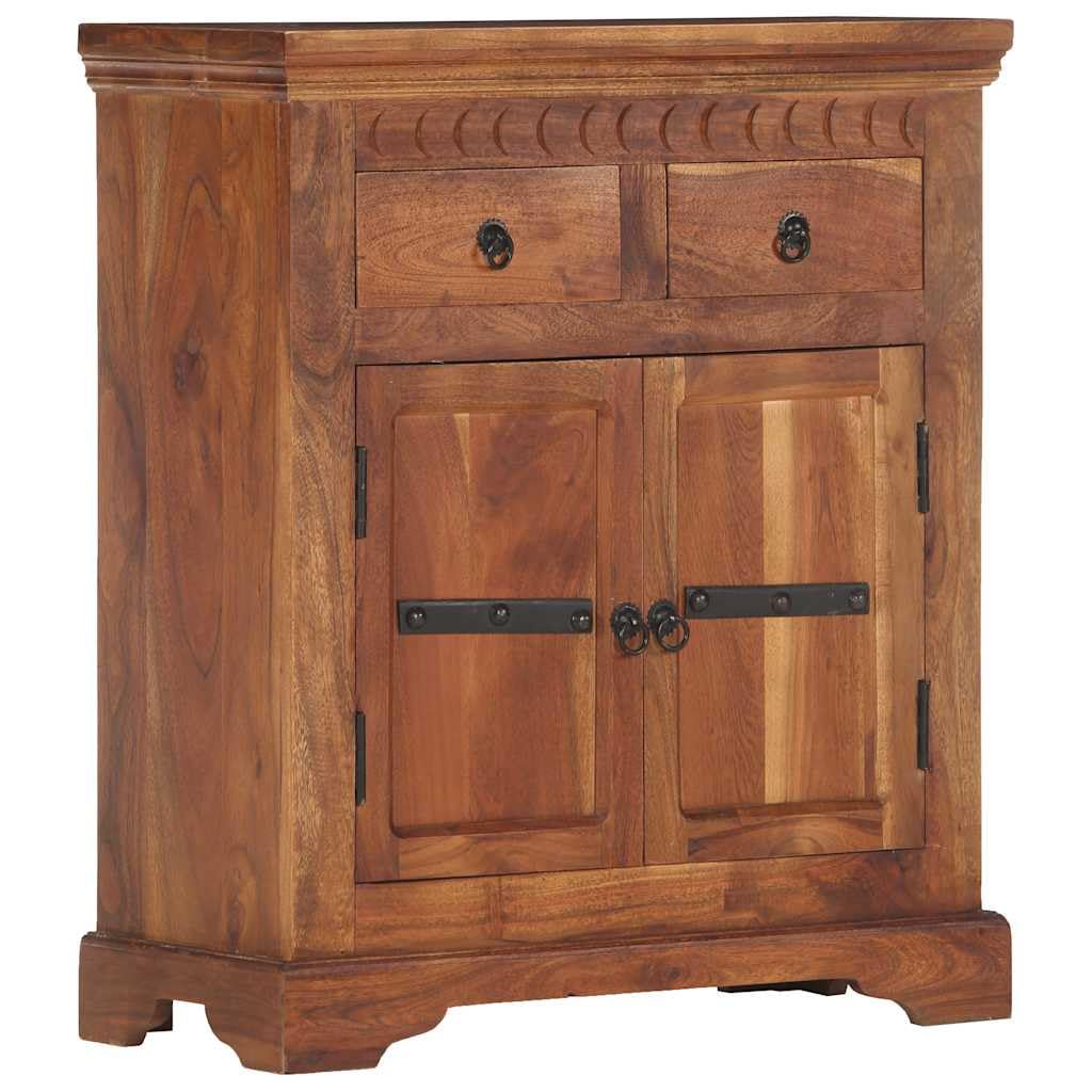 Buffet 63 x 30 x 75 cm en bois d'acacia massif avec 2 portes et 2 tiroirs, buffet rustique, armoire de cuisine étroite, idéale pour le couloir, le salon, commode durable, design intemporel