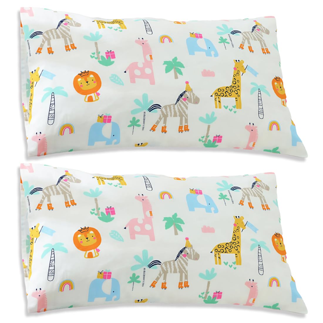 IKOPFLN Taie d Oreiller, Taie d'oreiller Bébé, Taie d'oreiller Bébé 30x50 Tête Animal 100% Pur Coton Fermeture à Rabat Lavable en Machine pour Oreiller de Berceau D’Enfant, 2 pièce