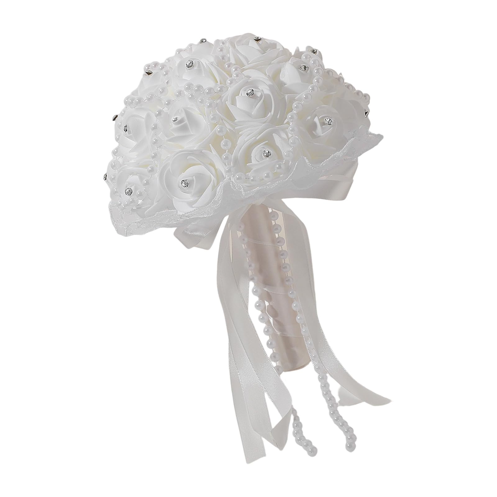 Elnwnnkc Sparkling Rhinstones Bride Bouquet for Wedding Ceremony Photography Bridal Shower Flower with Artificial Pearls Decors
