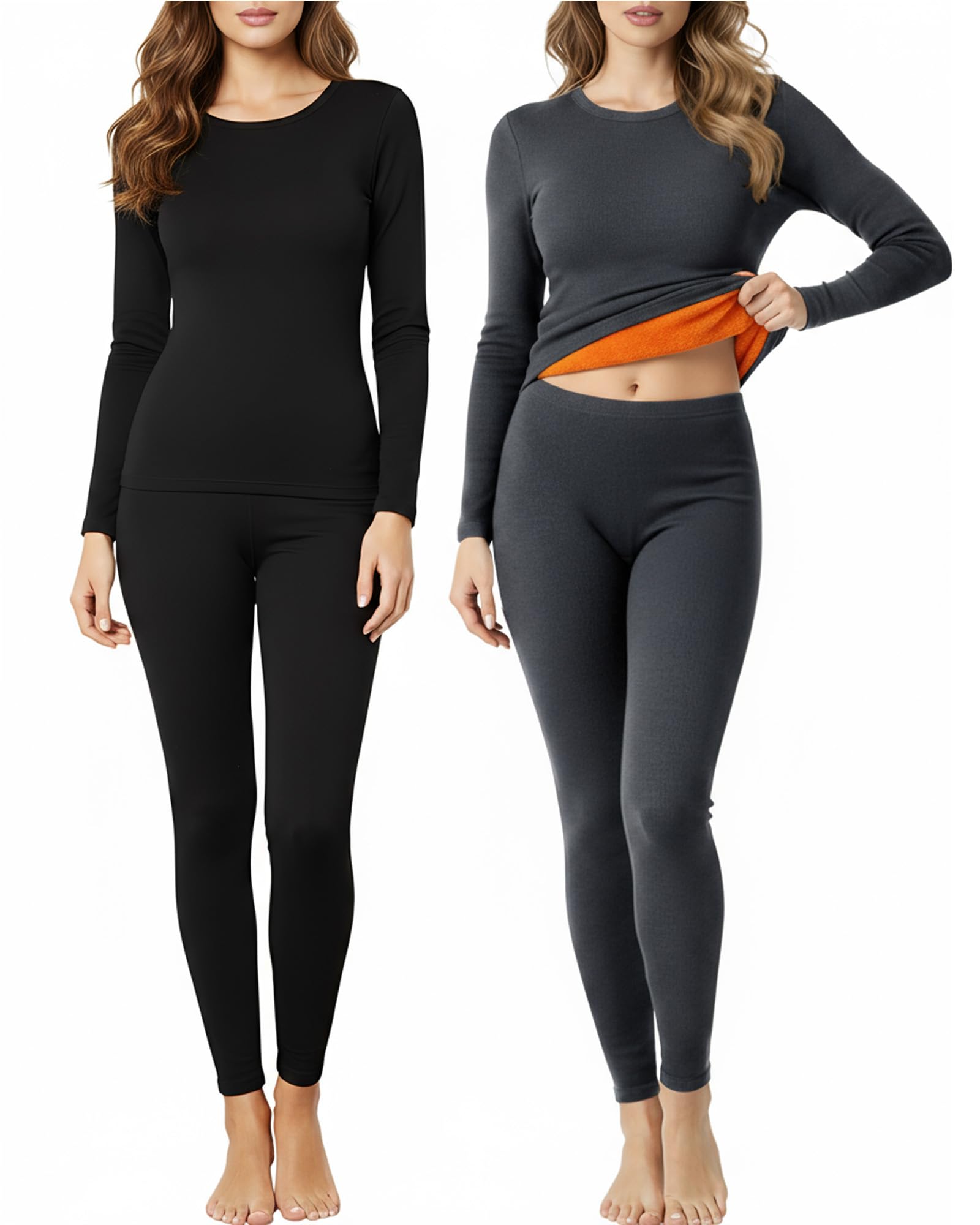 2 set womens thermal underwear soft fleece lined base layer pajama winter warm top bottom for cold weather skiing