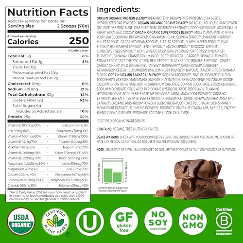 Image of Orgain Perfect Meal, Organic, Vegan Meal Replacement Protein Powder, Chocolate - 25g Plant Based Protein, 80+ Superfoods, 1B Probiotics & 10g Fiber, Adaptogens & Ashwagandha - 2.16lb