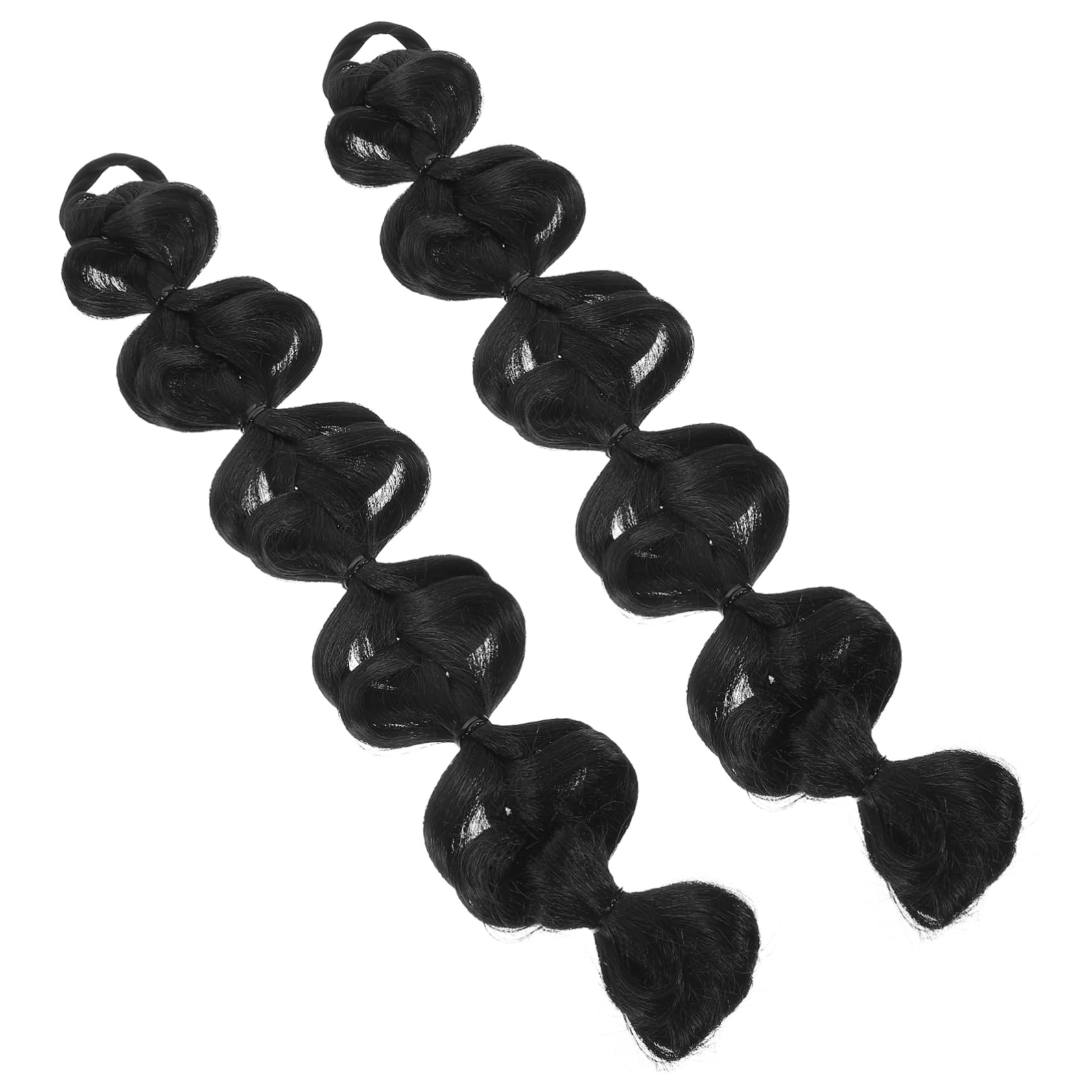 KALLORY Black Wig Hair Bun Bubble Ponytail Extension 2Pcs Black Braided Ponytail Hair Extensions Lantern Ponytail With Hair Tie Synthetic Hairpiece for Women Girls Braided Wigs Braided Wigs