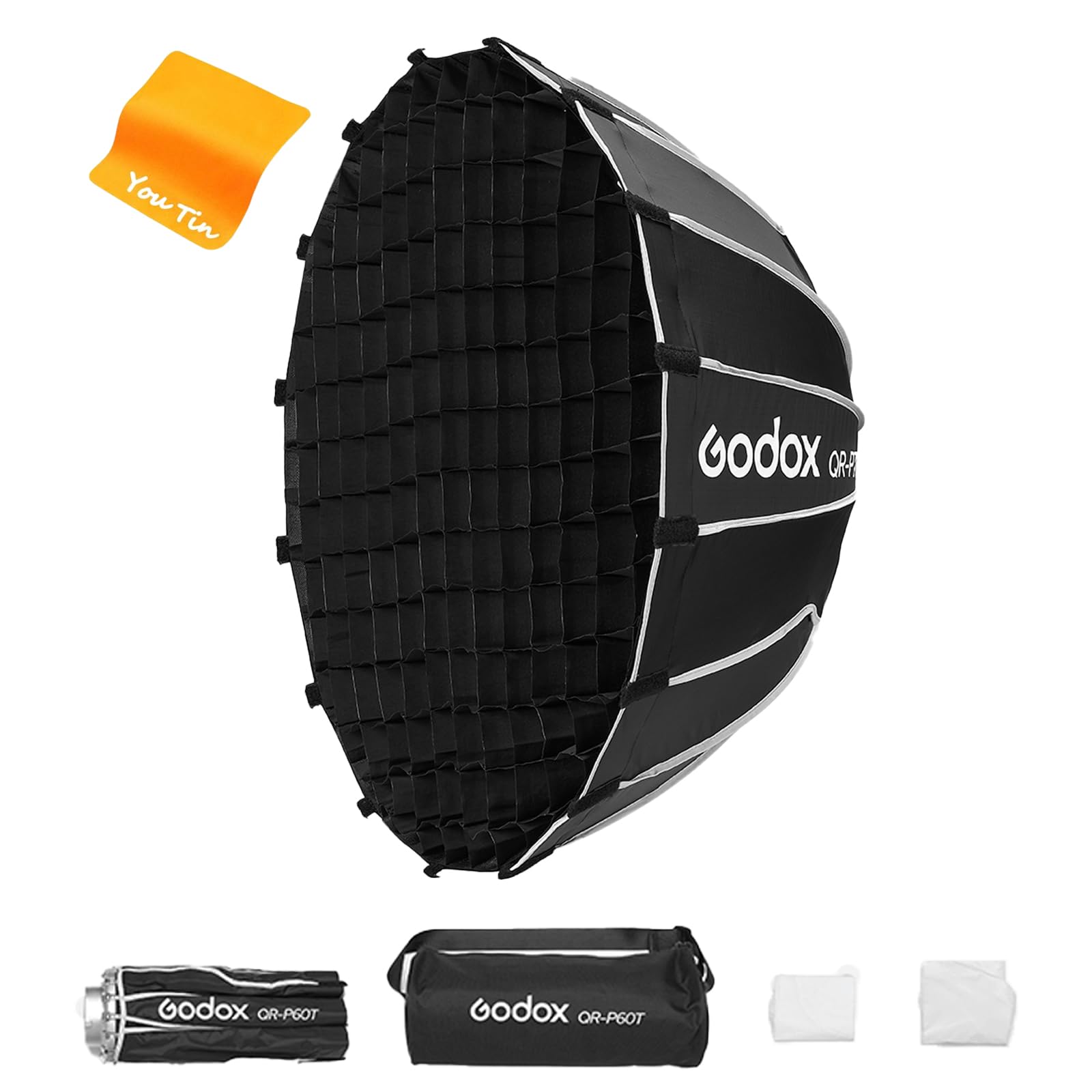 GODOX QR-P60T Softbox 60 cm, Profondità Parabolica Softbox a Sgancio Rapido Griglia Profondità 29,8 cm, GODOX Softbox 60 cm per GODOX MS300-V SK400II QT400III QT600III SL60II e Studio Video Light