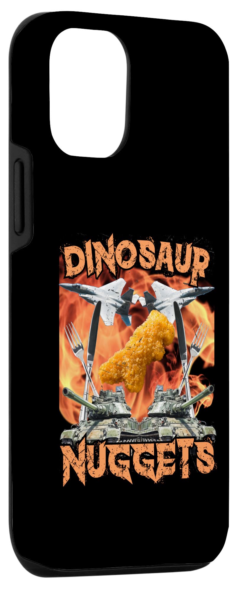 iPhone 14 Funny Dinosaur Chicken Nugget Bootleg Hardcore Flames Meme Case - Image 3