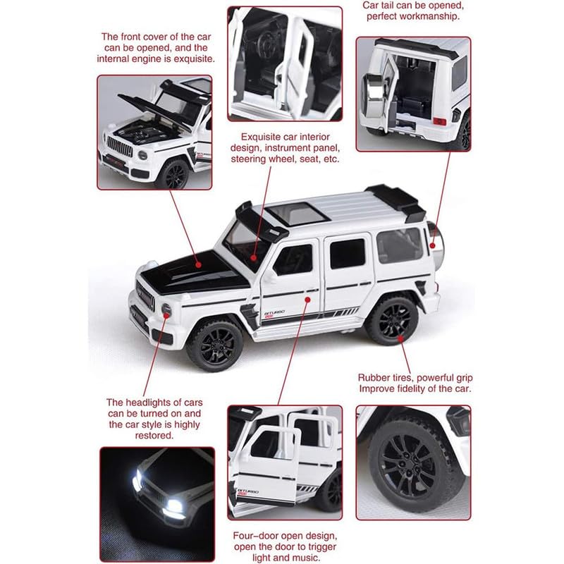 Image of PINQUE Kids New 1:32 BB700 Diecast Alloy Metal Pull Back Car With Openable Doors, Music, Sound and Light - Vehicle Toy for Boys (White)