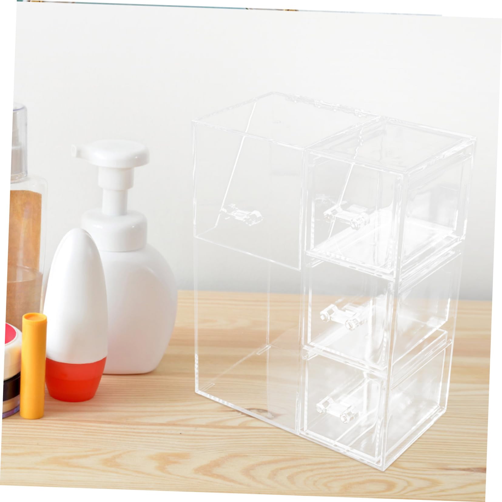 minkissy Boîte de rangement en acrylique pour bureau, pinceaux de maquillage, cotons-tiges, organisateur de salle de bain, tasse de bureau