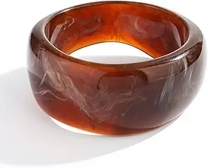 WOWORAMA Colorful Resin Acrylic Bangle Bracelets for Women Geometric Chunky Mottled Acetate Resin Bangles Wide Acrylic Plastic Bracelets Statement Jewelry
