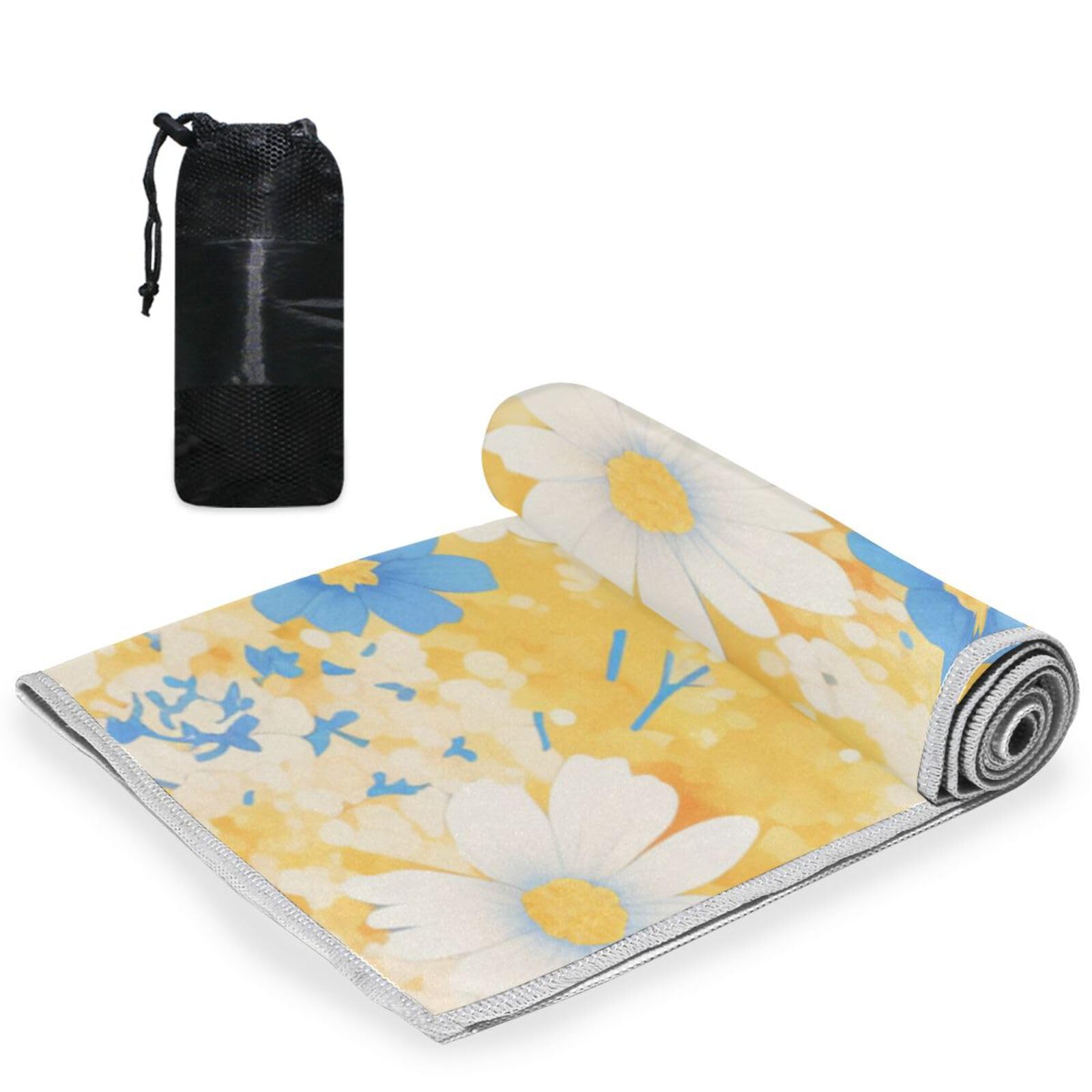 Yoogain Blue White Daisy Flowers Yellow Background Microfiber Hand Towels for Bathroom Bathroom Towel Quick Dry Bath washcloths Gym Towels White Sports Towel Hand Towel 30