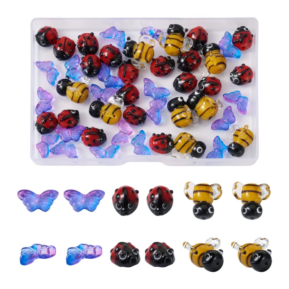 Boutigem 50Pcs 3D Bijen Lieveheersbeestje Vlinder Kralen Transparant Lampwork Glas Kralen voor Sieraden Maken DIY Armband Ketting Oorbel Decor