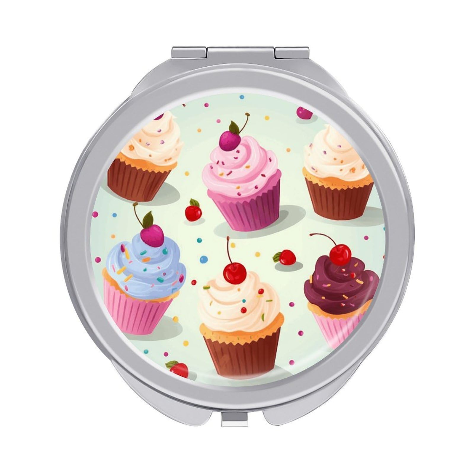 JTREHY Delicious Cupcakes Makeup Mirror Portable Folding Mirror Compact Travel Mirrors 2-Sided Round Pocket Mirrors Cute Handheld Beauty Mirror for Handbag Purse for Women Gift