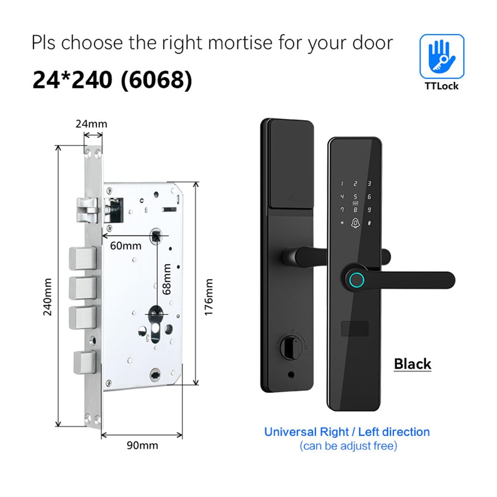 Smart lock, fingerprint lock.TTLock Smart Fingerprint Door Lock Wifi APP Lock Bluetooth Unlock Security Intelligent Lock Biometric Electronic Door Lock (Color : 22 240 6068)