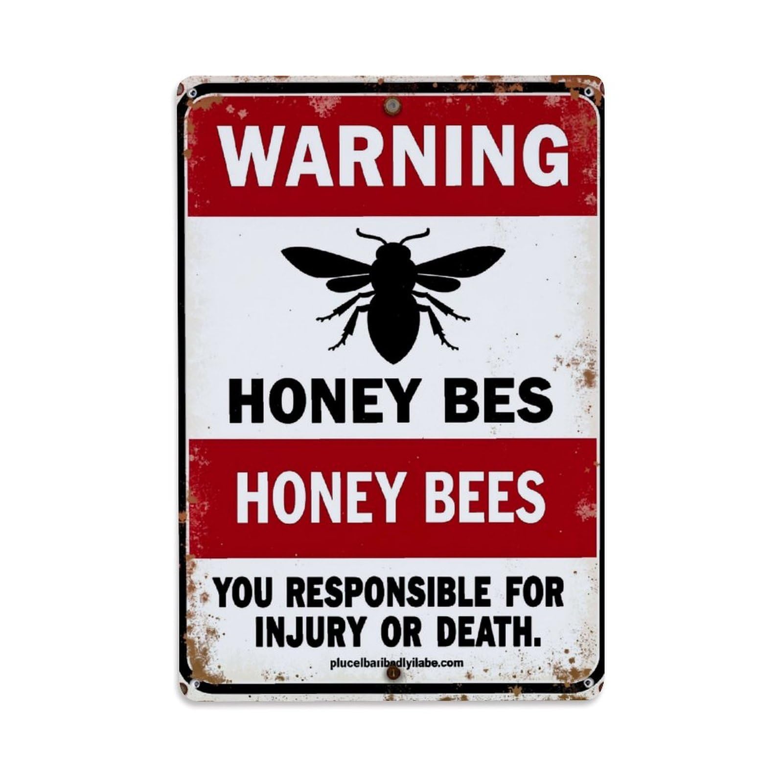 Warning Honey Bees Sign Pattern Retro Metal Tin Sign, Vintage Decor Art Poster for Bar, Home, Man Cave, Kitchen, Laundry Room Gift 8x12Inch