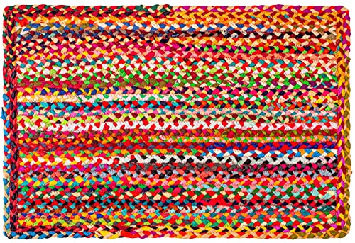 Chindi-Flickenteppich aus Baumwolle – Boho-Bauernhaus-Überwurf-Teppich, handgewebt, wendbar, natürliche recycelte Baumwolle, Wohnzimmer, Arbeitszimmer, Heimdekoration, Geschenk, 122 x 180 cm