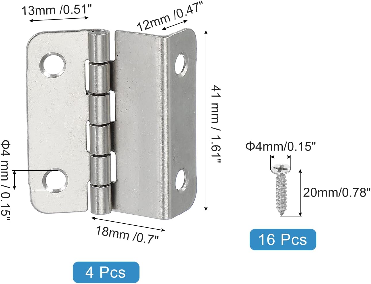 MECCANIXITY Tri Fold Hinge, Vintage Half-Surface Hinges Small Semi-Concealed Three Folding Retro Decorative Chest Hinges Hardware with Screw for Cabinet Box Window Silver Pack of 4