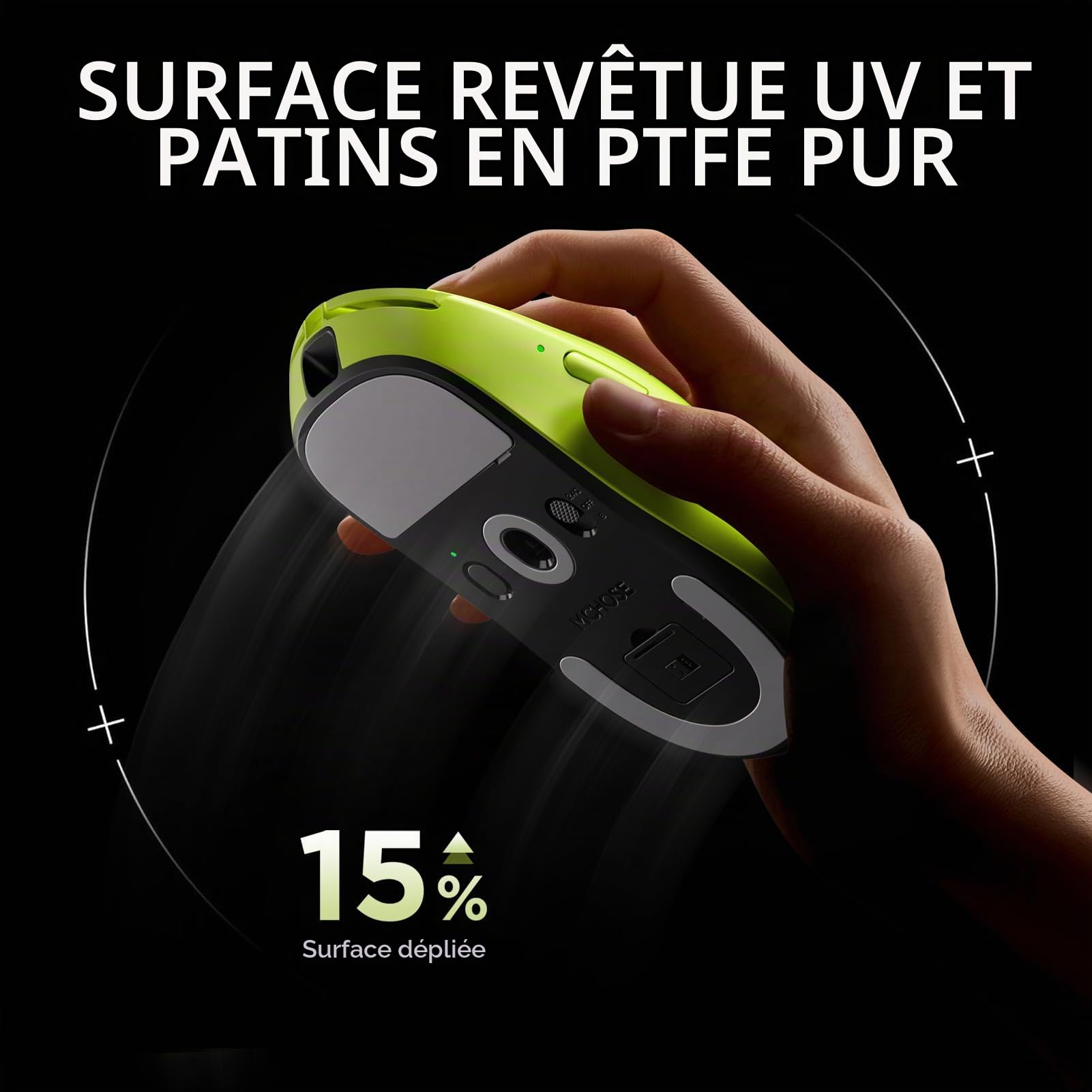FOXMM x MCHOSE A7 V2 Pro Souris Superlight 59 g, Capteur 26 000 DPI, 6 DPI Réglables, Taux de Polling 8K Hz Ultra Rapide, Souris de Jeu sans Fil BT/2,4 GHz/Filaire, Batterie 200 Heures Blanc