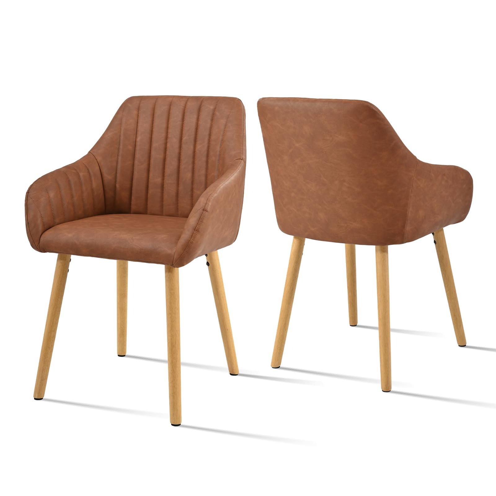 Goeurvant Dining Chairs Set of 2, Modern Kitchen Chairs with Backrest & Wooden Legs, Upholstered Armchairs for Living Room, Dining Room, Study, PU Fabric, Brown โ image 1