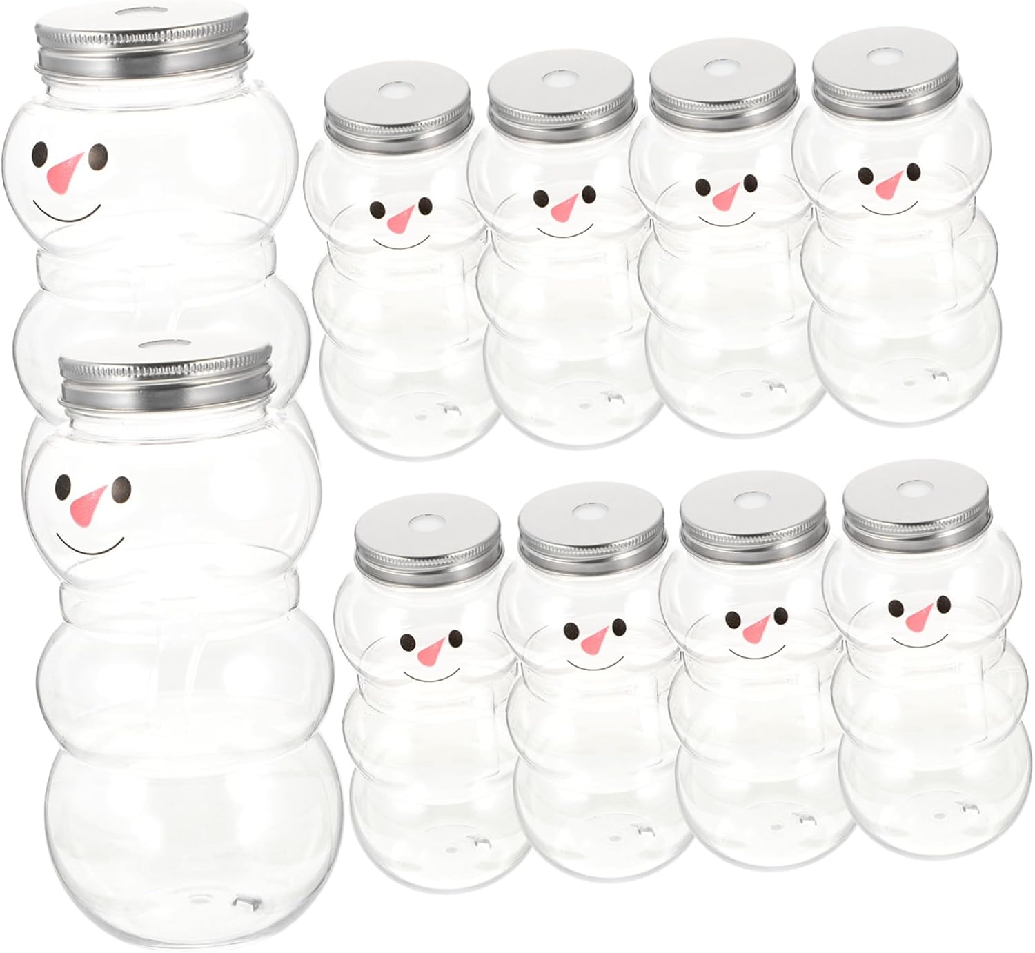 Alipis 10Pcs Snowman Beverage Bottles Portable Empty Juice and Milk Wrapping Bottles for Parties Outdoor Use Pet Containers with Sealed Lids for Safe Storage