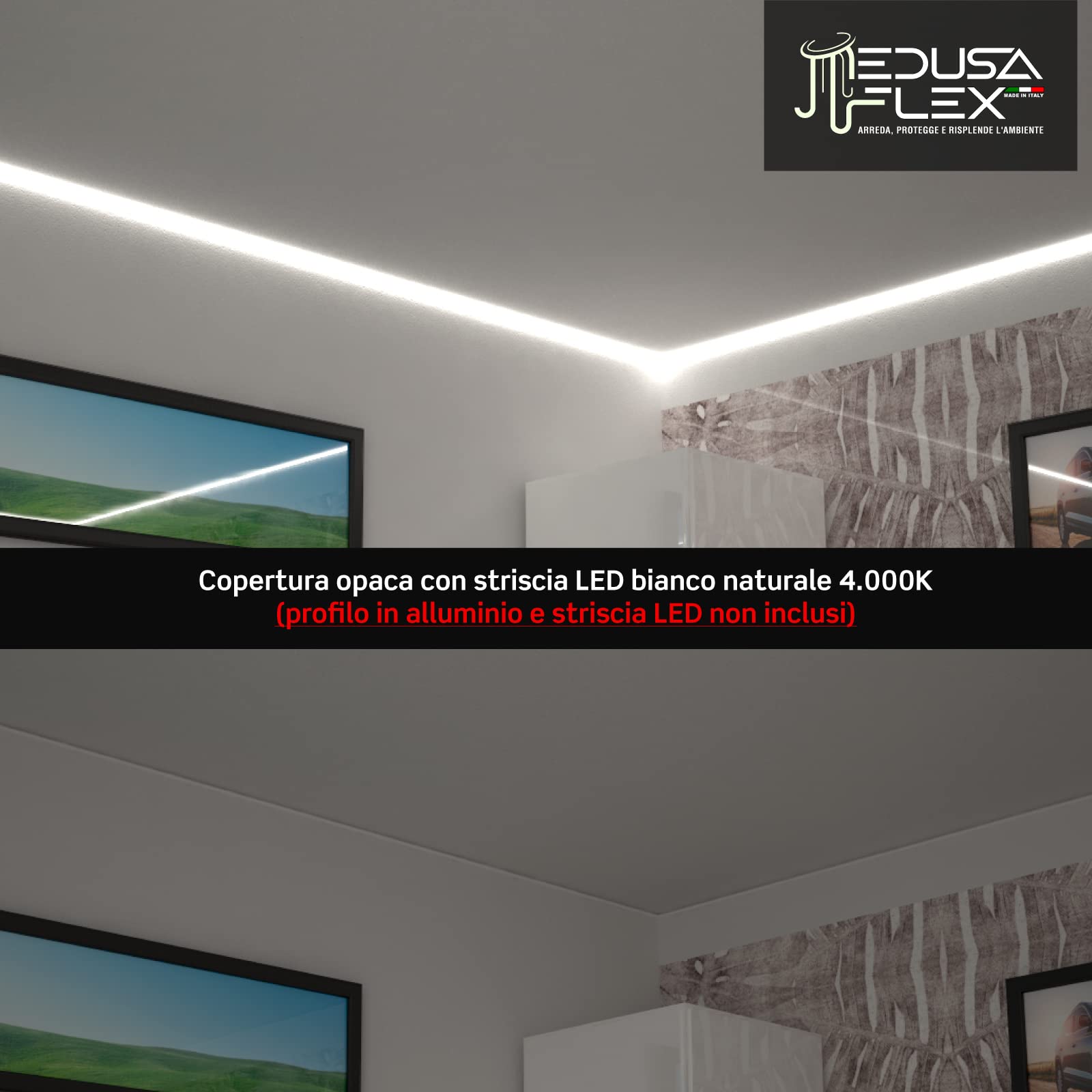 Schermo per Profilo alluminio per Strisce LED MEDUSAFLEX mod. Andromeda 2 Metri - Opaca - Made in Italy in Policarbonato stabilizzato UV e certificata UL94HB - Pacco da 10 (20m)