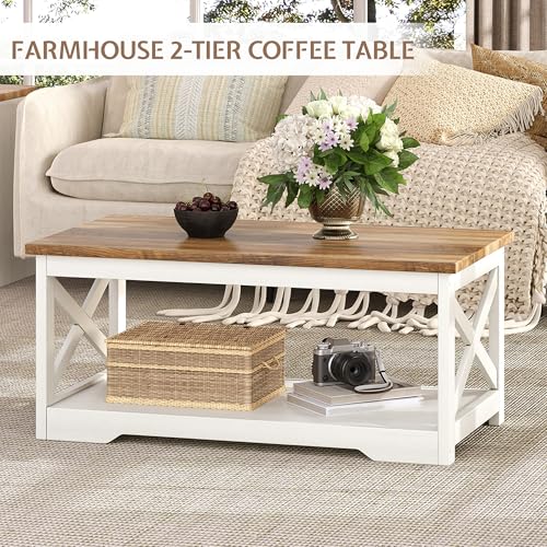 image for LUXOAK 3-Piece Farmhouse Living Room Table Sets, Includes 1 x Coffee T