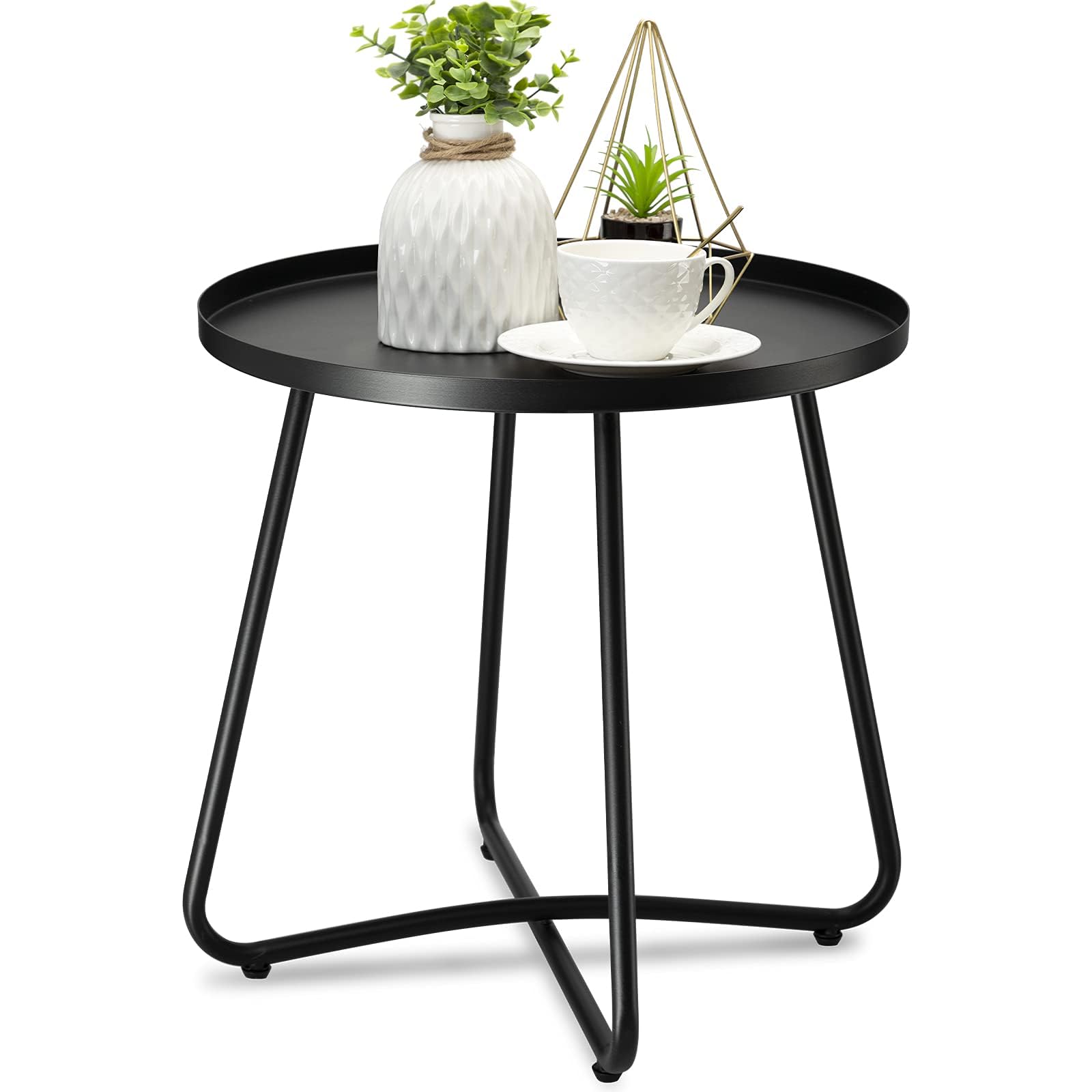 danpinera Outdoor Side Tables, Weather Resistant Steel Patio Side Table, Small Round Outdoor End Table Metal Side Table for Patio Yard Balcony Garden