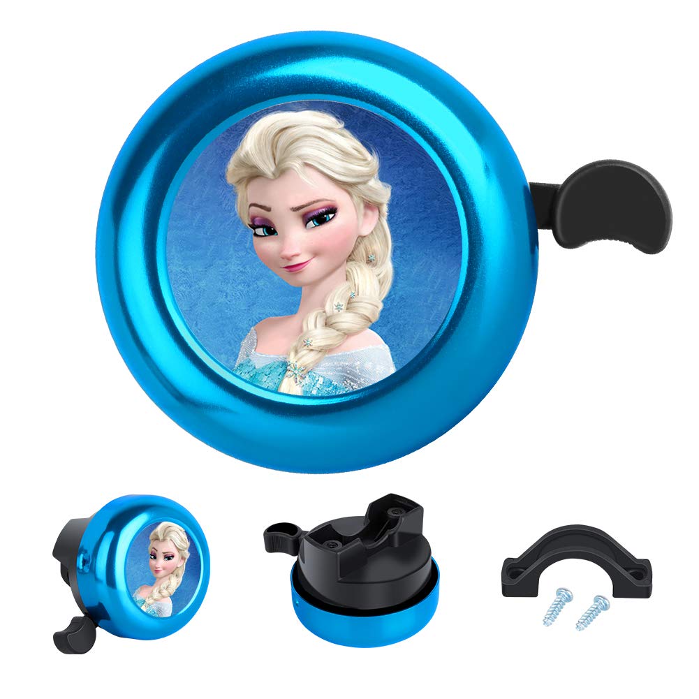 cuwana Bike Bell Aluminum Princess Cartoon Cute Bicycle Bell Loud Clear Sound Bike Accessories for Adults Kids Girls Boys Women (BlueELSA)