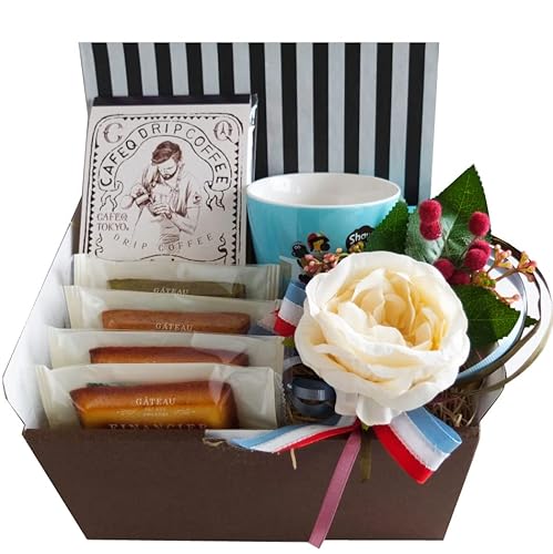 フレンチフラワーローズギフト・ショーンザシープ/ 焼き菓子&コーヒーセット・ピンクエンジェルラッピング (ブルーマグ)