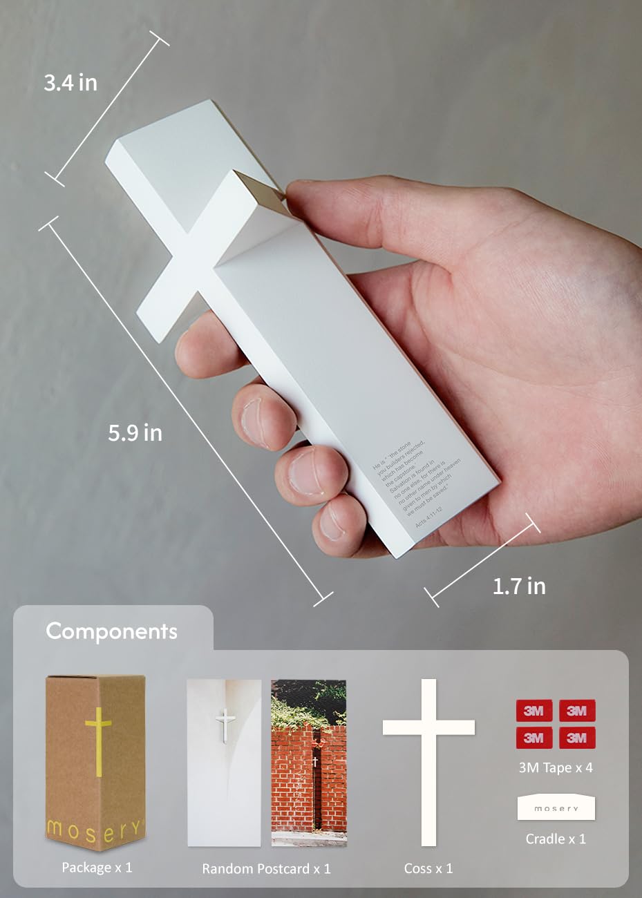 mosery Wall Cross Corner-Attached White Color 5.9 high inch For Christmas, Christians Spiritual Religious Cross With Magnetic on Wall For Church Room Decoration (1EA/Pack)