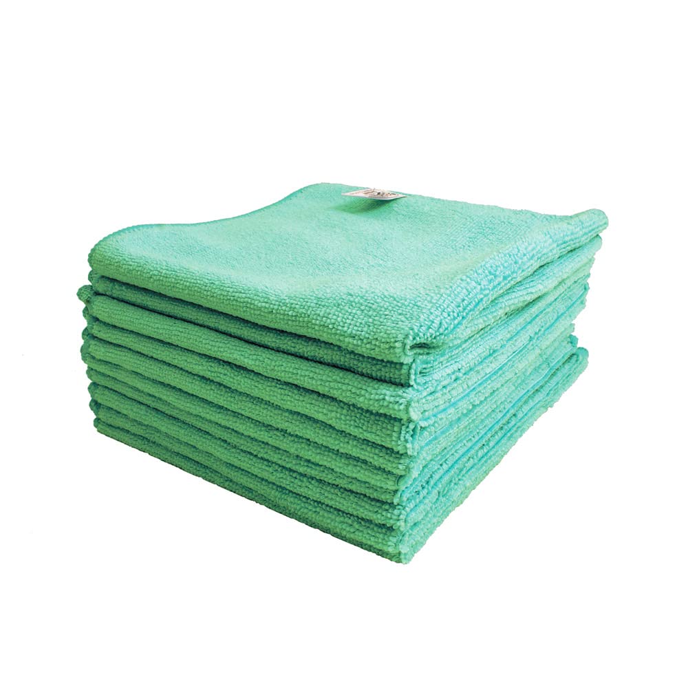 Optima Proclean Shine Microfibre Cleaning Cloth, Green, Pack of 10, Large Size: 40x40cm. Super Soft Low Lint Streak Free Washable Cloth Duster for Kitchen, Bathrooms, Surfaces, Mirrors, Car