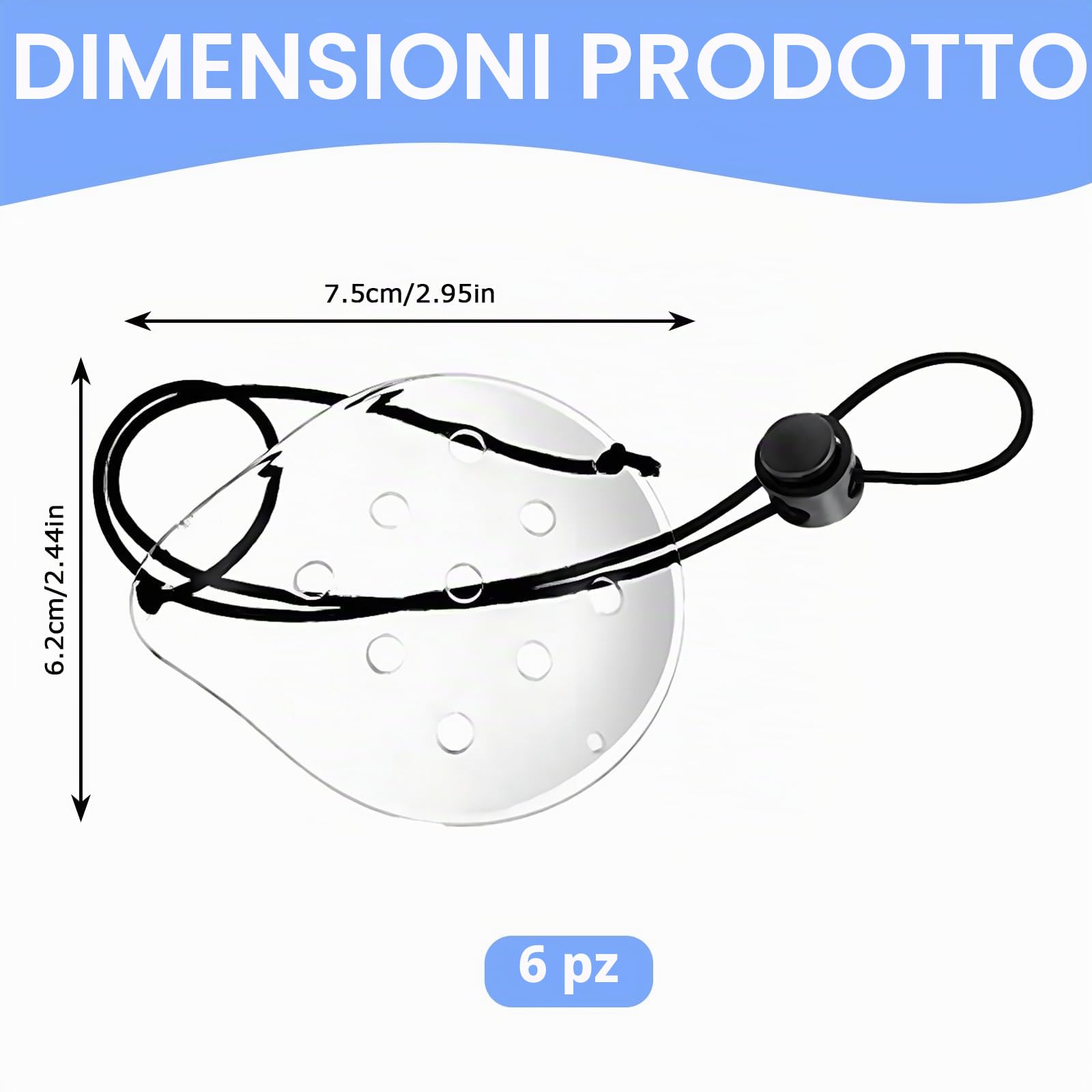 6 Pezzi Maschera oculare trasparente, Protezione per Gli Occhi Porosa in Plastica con Corda Regolabile, Traspirante Protezione Oculare