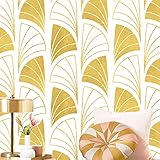 Yasinet Peel and Stick Wallpaper Gold and White Wallpaper Removable Geometric Contact Paper Modern S