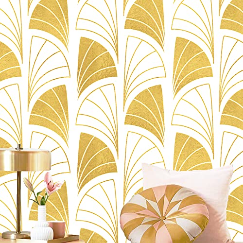 Yasinet Peel And Stick Wallpaper Gold And White Wallpaper Removable Geometric Contact Paper Modern Self-Adhesive Waterproof Textured Wallpaper Decorative For Walls Bedroom Vinyl Roll 118.7"X 17.3" #TOP24