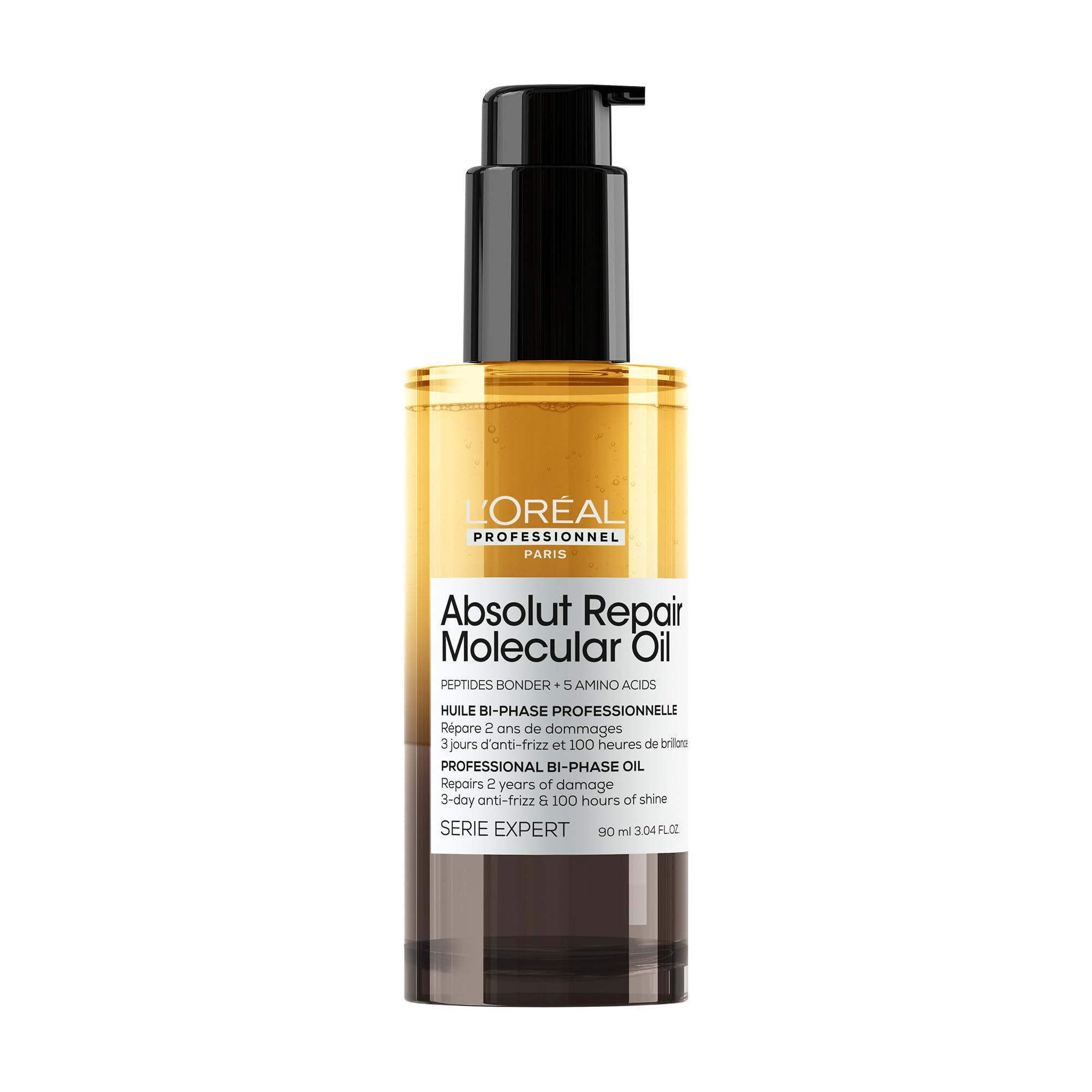 L'Oréal Professionnel Zwei-Phasen Haaröl, Repariert geschädigte Haartypen, Bis zu 100h Glanz, 3 Tage Frizz-Kontrolle, Hitzeschutz bis 230°C, Serie Expert, Absolut Repair Molecular Bi-Phase Oil