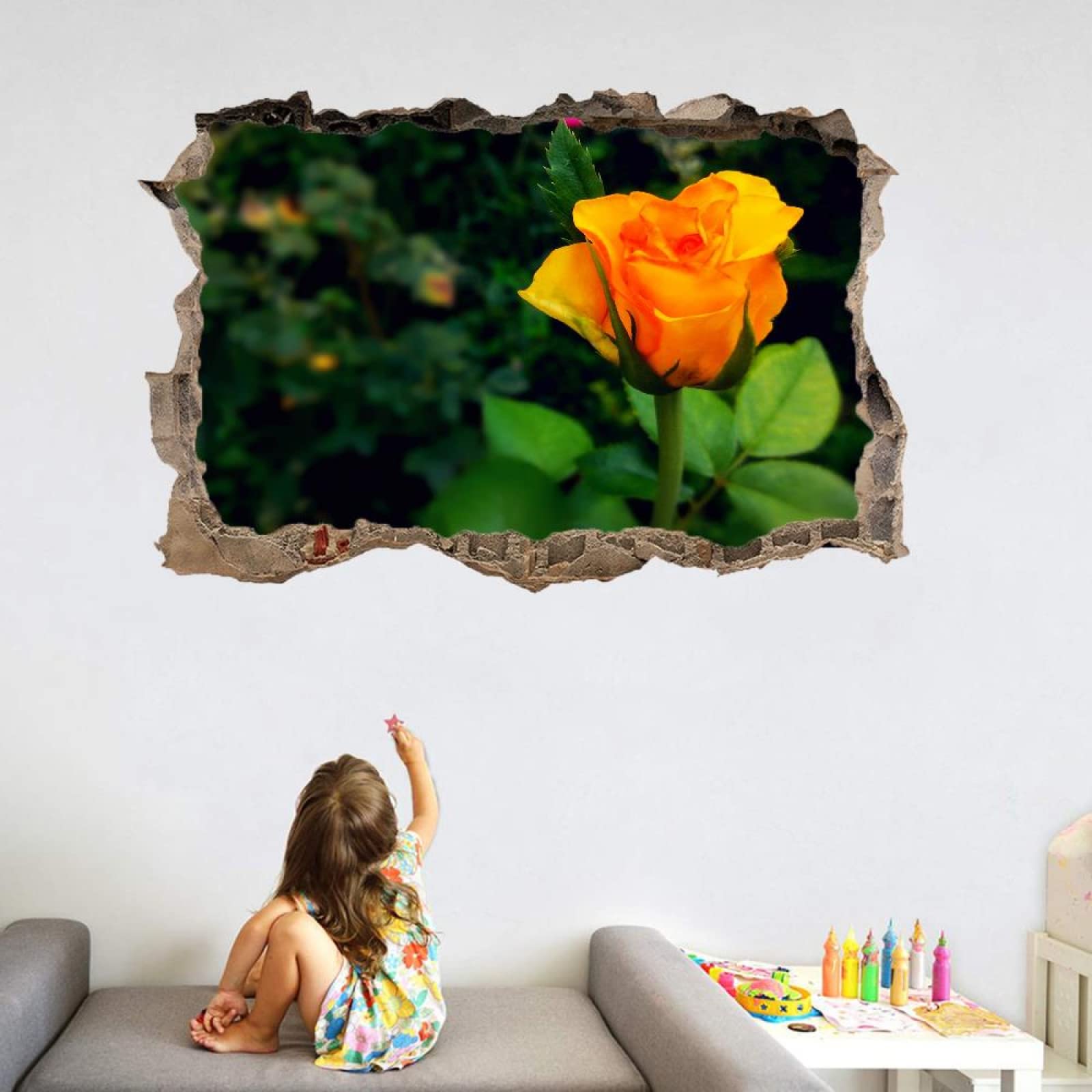 Pegatinas De Decoración De Pared 3D, Flores Calcomanías De Suelo De Vinilo Impermeables Extraíbles Arte, Plantas Calcomanías De Mural De Pared Rotas Para Niños Dormitorio 80x120cm