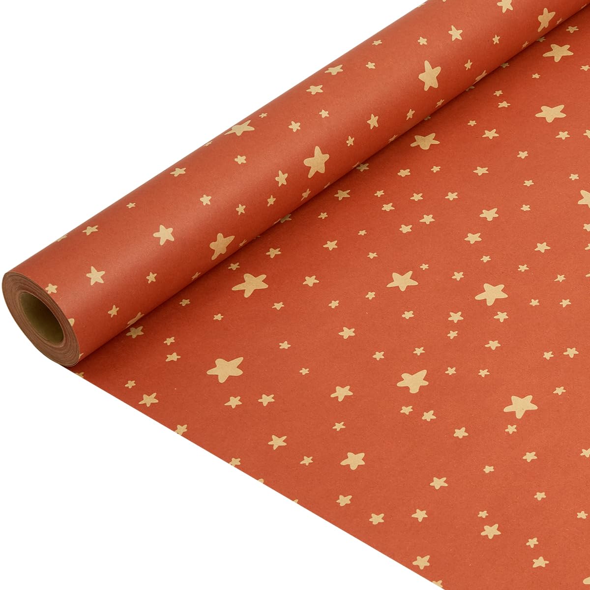 Kraft Gift Wrapping Paper Roll : Christmas Wrapping Paper Orange Recyclable Paper for Christmas, Birthday, Wedding, Thanksgiving Day Gift Wrapping - 43cm x 15M — image 1