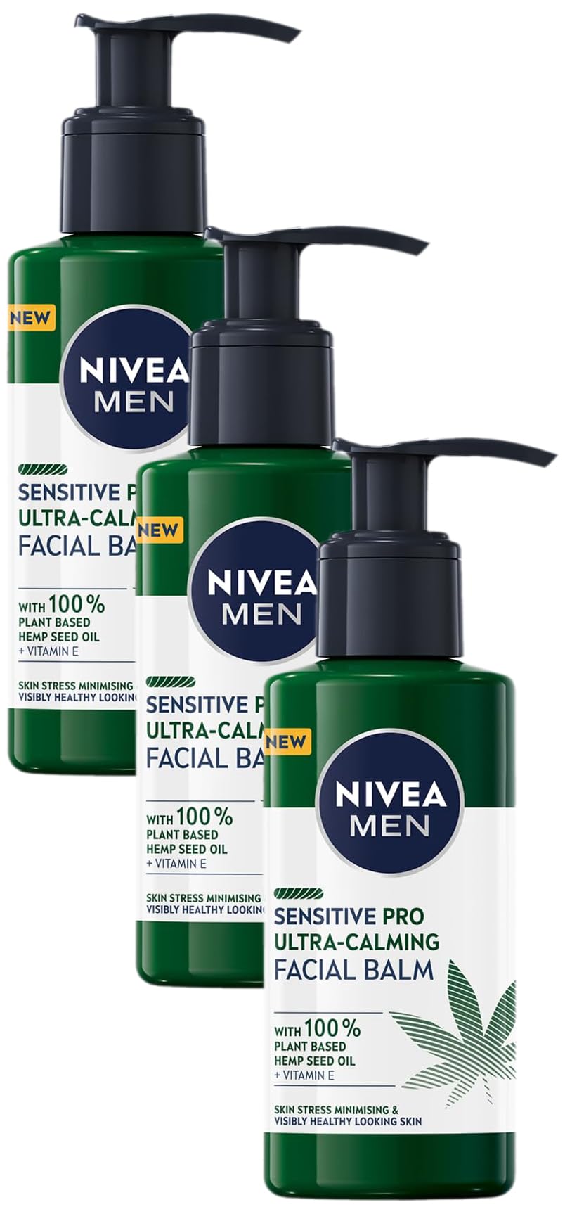 NIVEA MEN Sensitive Pro Ultra Calming Facial Balm (150 ml), Aftershave Balm Enriched With Hemp Seed Oil And Vitamin E For Stress-Minimising Face Care (Pack of 3)