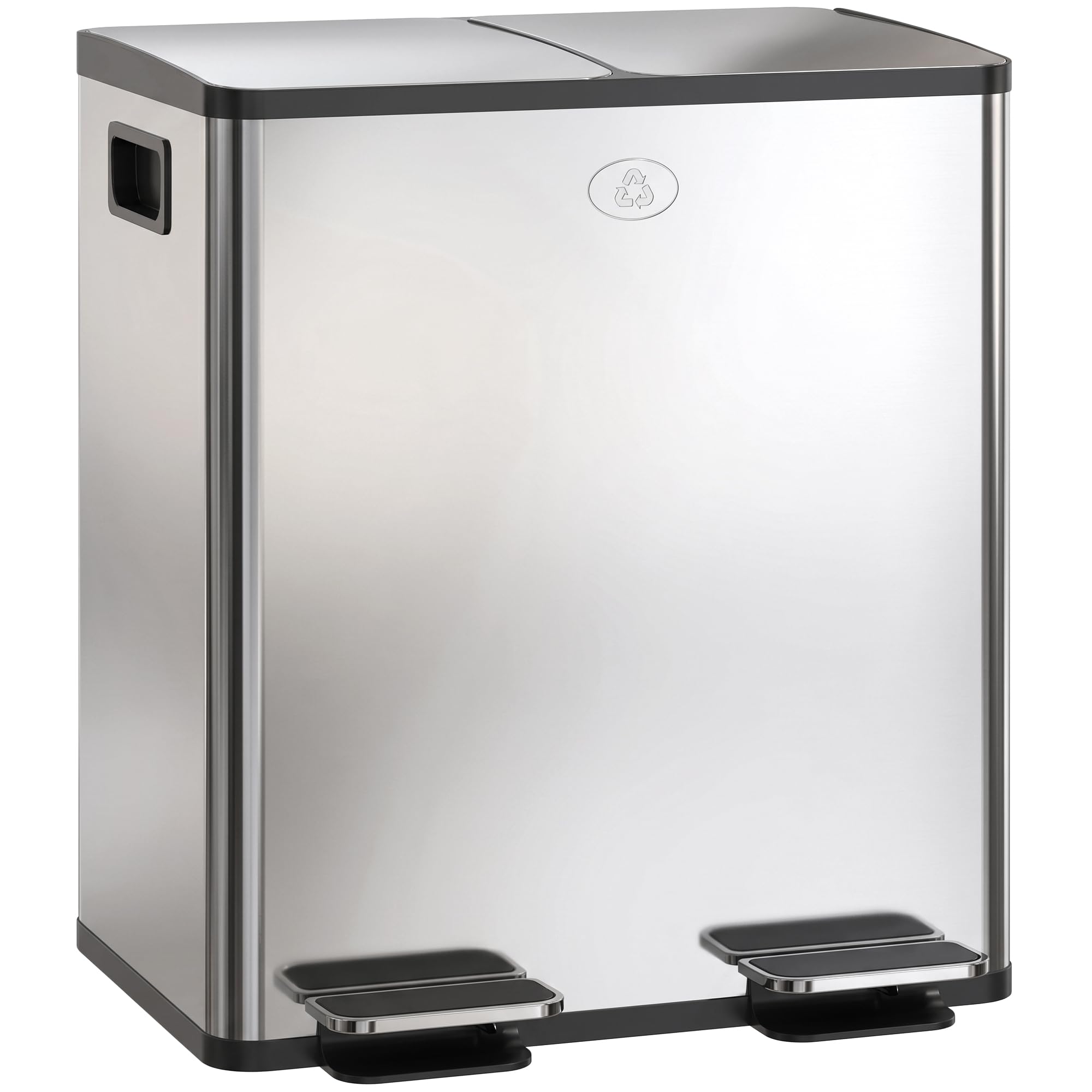 HOMCOM 2 x 20L Dual Kitchen Bin - Recycling and Waste Pedal Bin - Silver Stainless Steel
