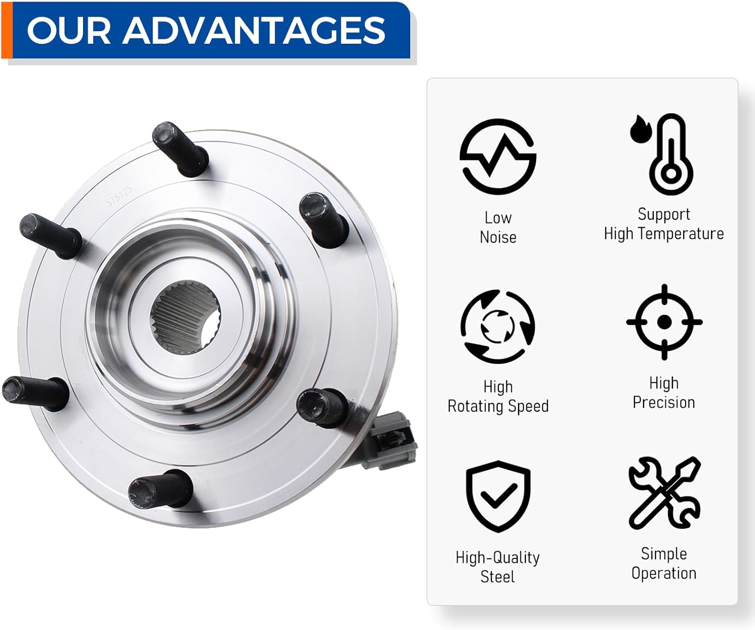PAROD Pair of 2 Front 515125 4WD Wheel Hub Bearing Assembly Fit for 2008-2010 Infiniti QX56, 2008-2012 Nissan Armada, Titan 6Lugs w/ABS